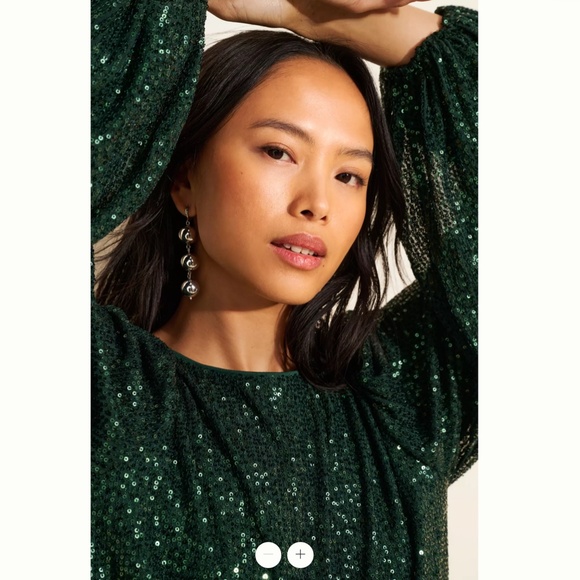 Anthropologie Flat White Sequin Crew Neck Top - Picture 4 of 4